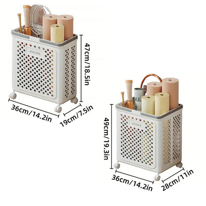 Foldable Laundry Basket with Wheels, Large Capacity, Beige, Breathable Design