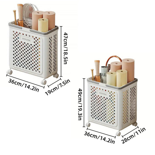 Foldable Laundry Basket with Wheels, Large Capacity, Beige, Breathable Design