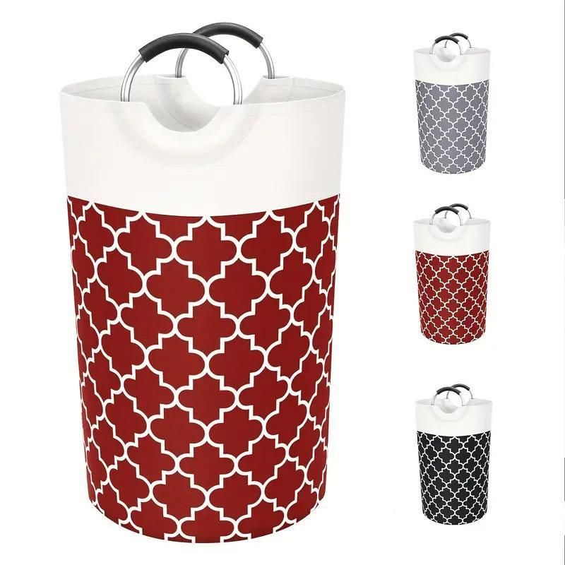 Premium 82L Foldable Laundry Basket – Red with Metal Frame