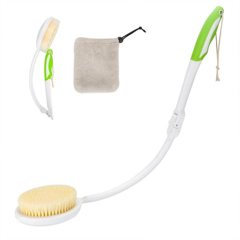 Premium Long Curved Handle Back Bath Brush with Soft Bristles and Microfiber Towel