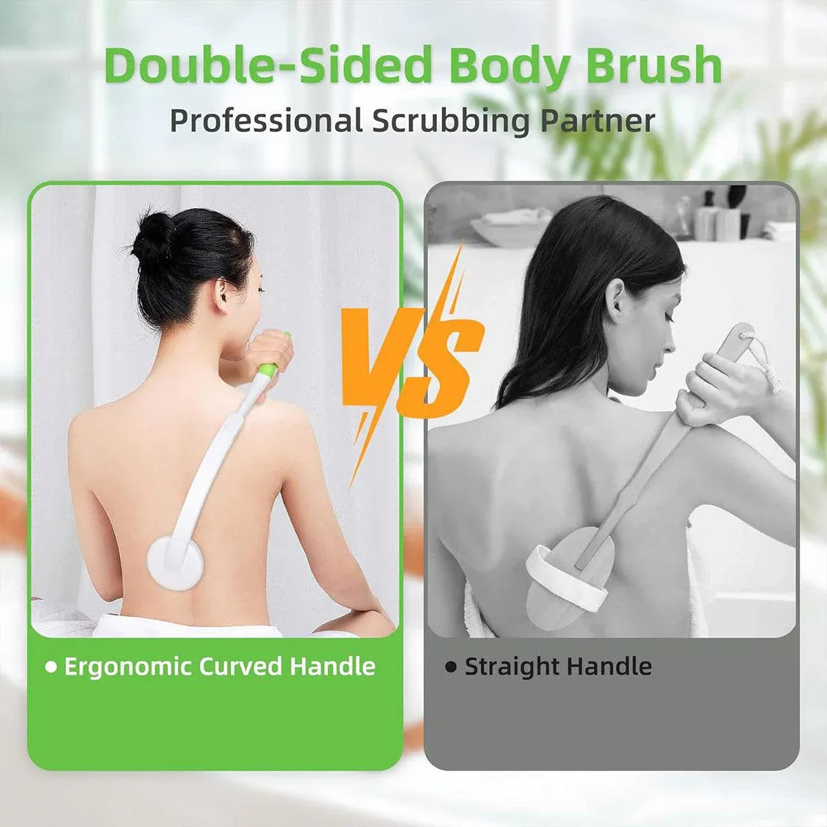 Premium Long Curved Handle Back Bath Brush with Soft Bristles and Microfiber Towel