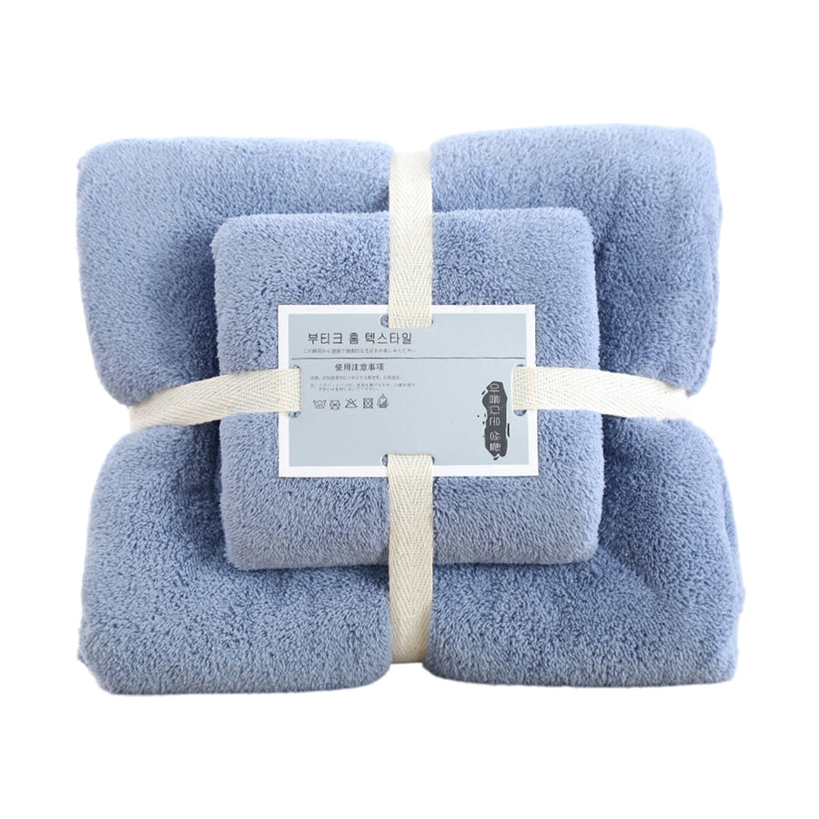 Premium Coral Velvet Towel Set – Blue