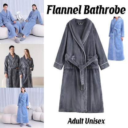 Flannel Bathrobe Set Autumn Winter Coral Fleece Nightgown for Men and Women Warm - Grey