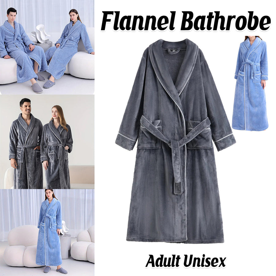 Flannel Bathrobe Set Autumn Winter Coral Fleece Nightgown for Men and Women Warm - Grey - SuperSaverAU - view 1