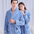 Flannel Bathrobe Set Autumn Winter Coral Fleece Nightgown for Men and Women Warm - Grey - SuperSaverAU - view 3