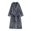 Flannel Bathrobe Set Autumn Winter Coral Fleece Nightgown for Men and Women Warm - Grey - SuperSaverAU - view 4