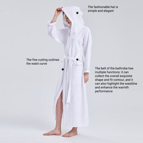 Waffle Hooded Bathrobe White L - Soft Absorbent Unisex Robe for Spa & Home - SuperSaverAU - view 2