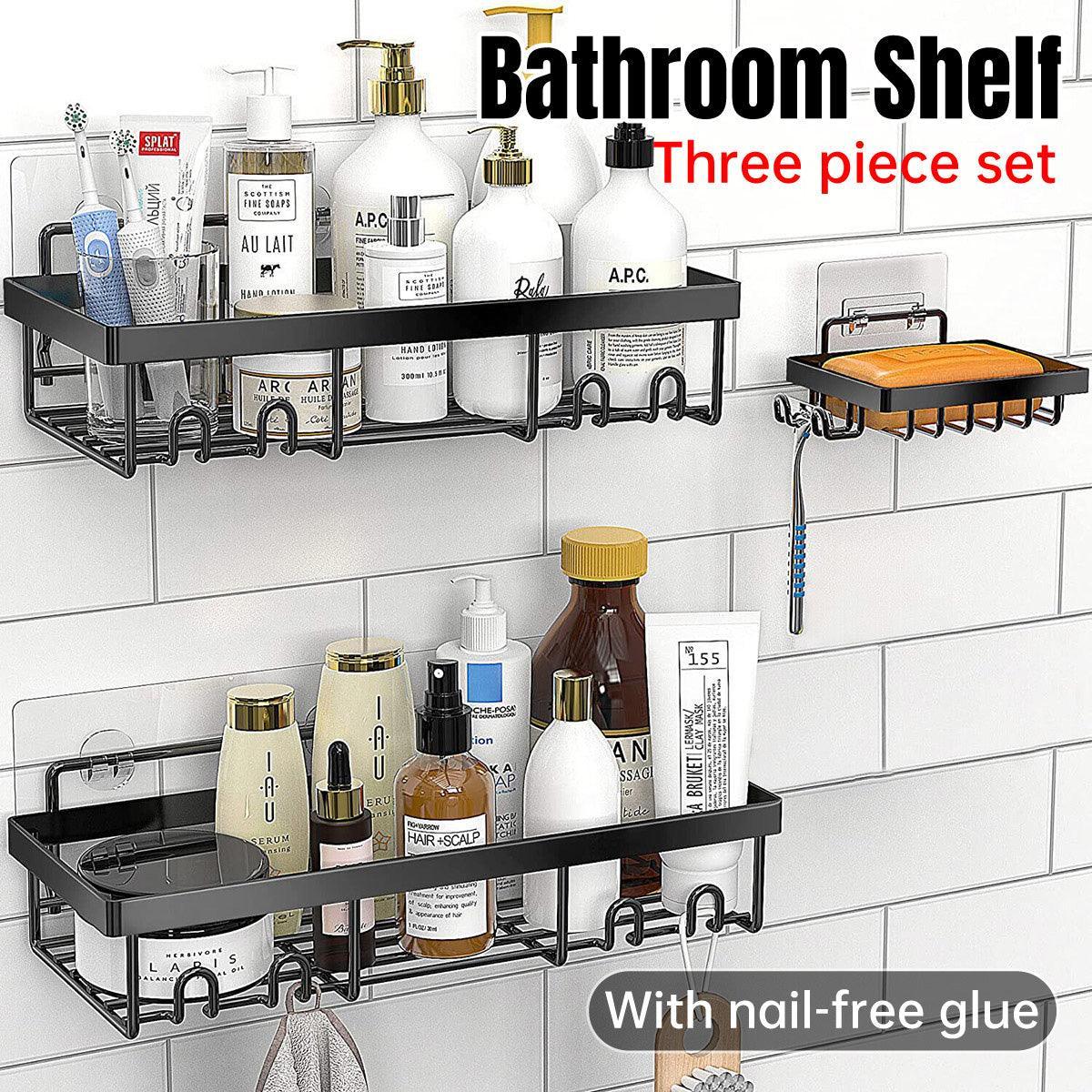 Premium Perforation-Free Bathroom Shelf Set – Black 3 Pieces