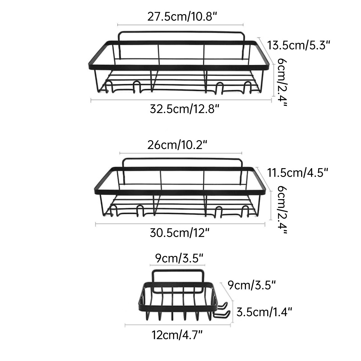 Premium Perforation-Free Bathroom Shelf Set – Black 3 Pieces
