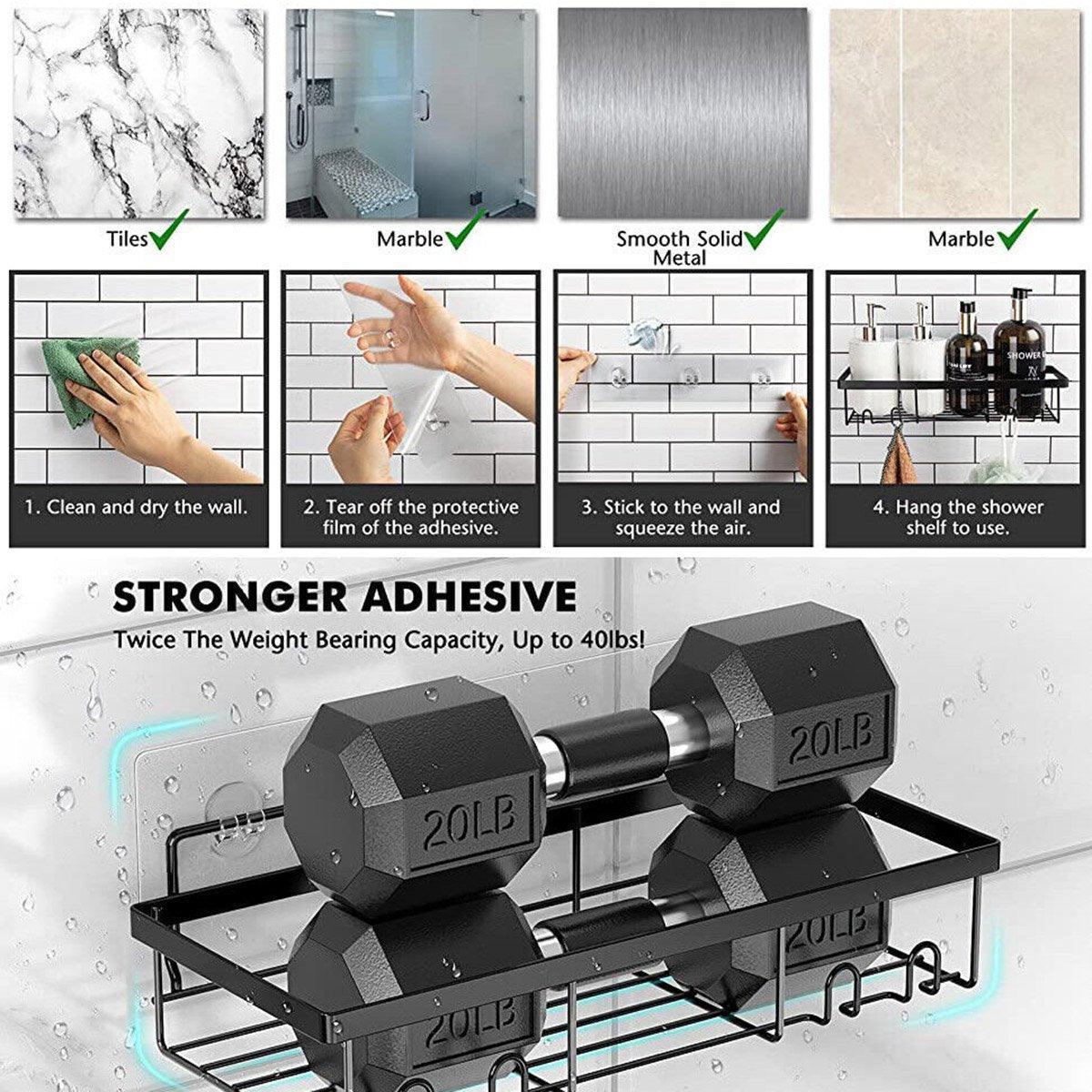 Premium Perforation-Free Bathroom Shelf Set – Black 3 Pieces