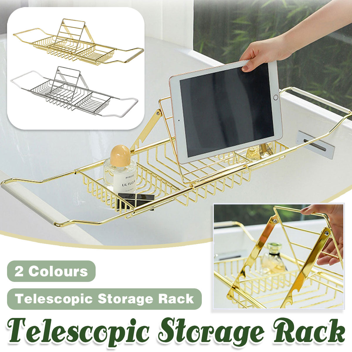 Bathtub Rack Bathroom Storage Shelf Telescopic Adjustable Organiser Tray Home - Silver - SuperSaverAU - view 1