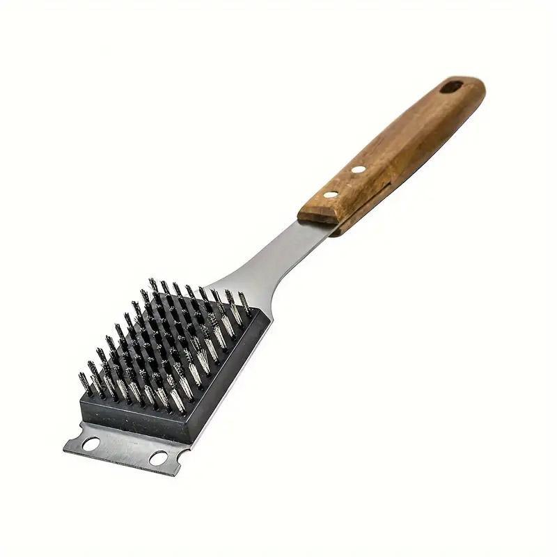 Premium BBQ Grill Cleaning Brush – Acacia Wood Handle