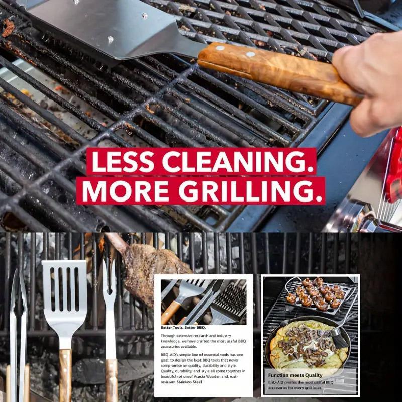 Premium BBQ Grill Cleaning Brush – Acacia Wood Handle