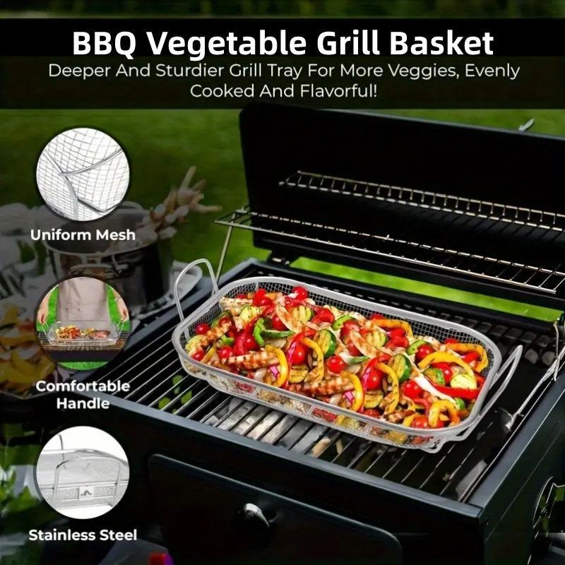 Stainless Steel Multi-Functional Mesh Basket 16.73x11.02x4.13 inches for Grilling, Draining, Storing