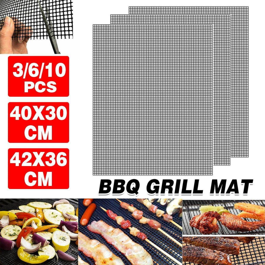BBQ Mesh Grill Mats 42x36cm - Non-Stick, Reusable, High Temp Resistant, 6PCS - SuperSaverAU - view 1