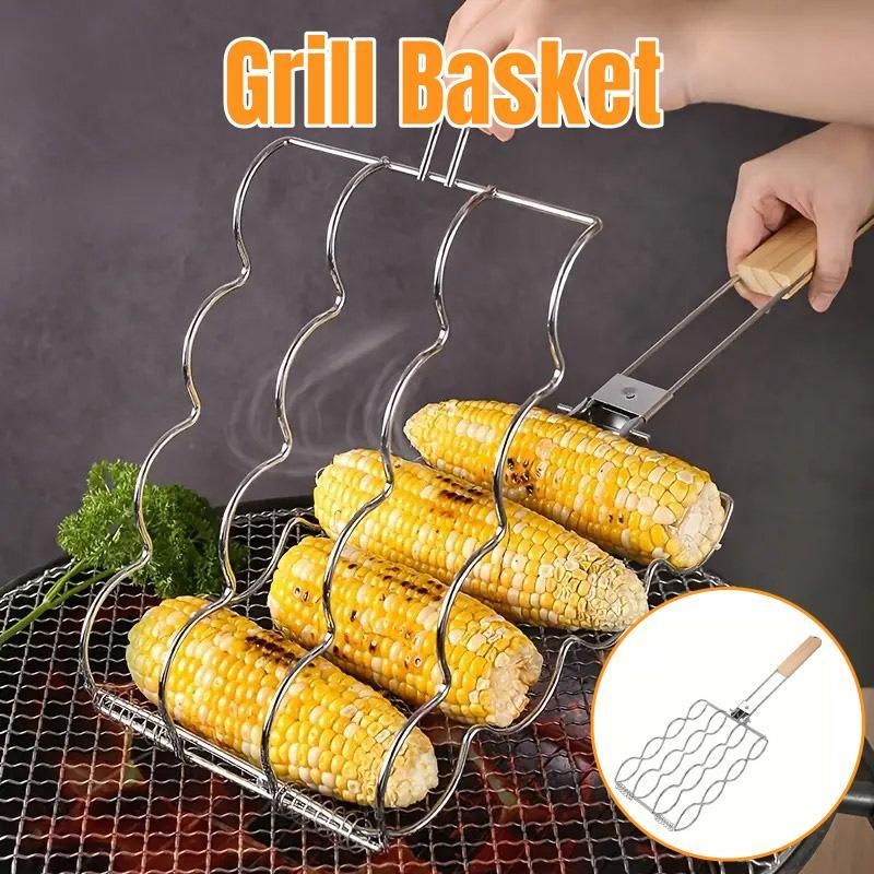 Premium Folding Handle Corn Grill Clip – Wooden Grip
