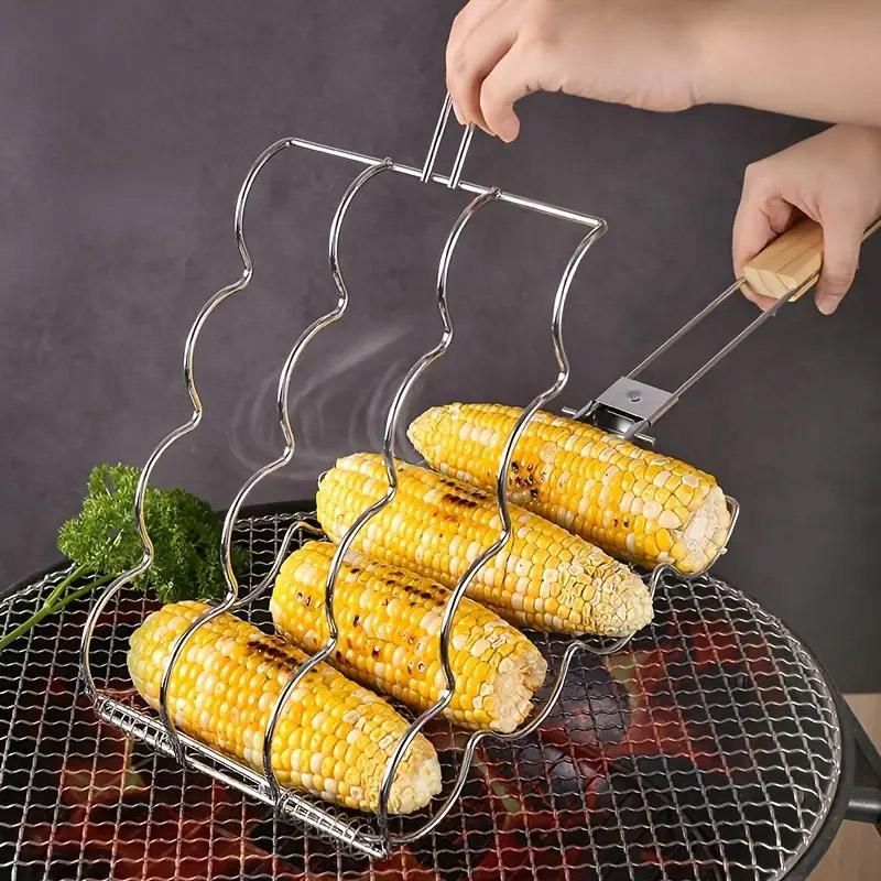 Premium Folding Handle Corn Grill Clip – Wooden Grip