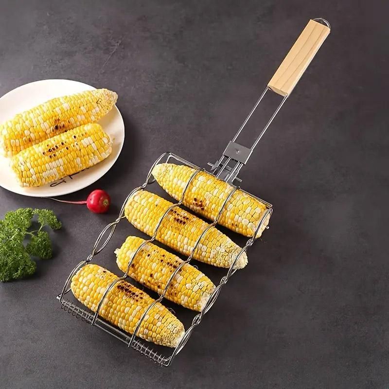 Premium Folding Handle Corn Grill Clip – Wooden Grip