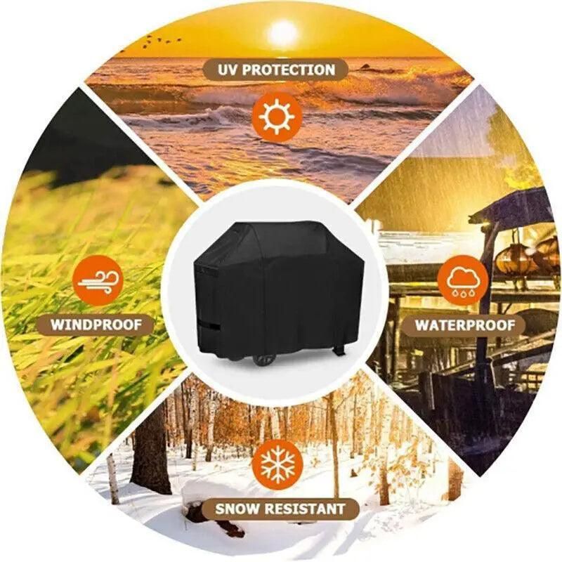 Premium Waterproof BBQ Cover – Black Large with Locking Rope
