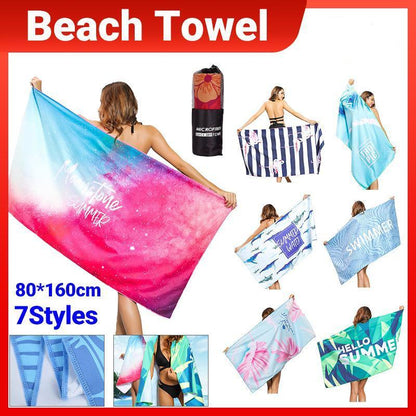 Sand Free XL Beach Towel + Bag Quick Dry Microfibre Compact Light Swimming - Deep Blue Whale