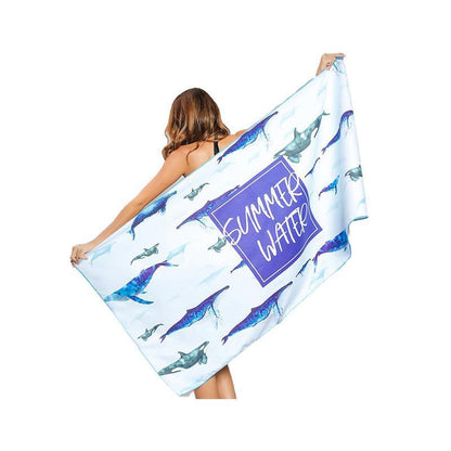 Sand Free XL Beach Towel + Bag Quick Dry Microfibre Compact Light Swimming - Deep Blue Whale