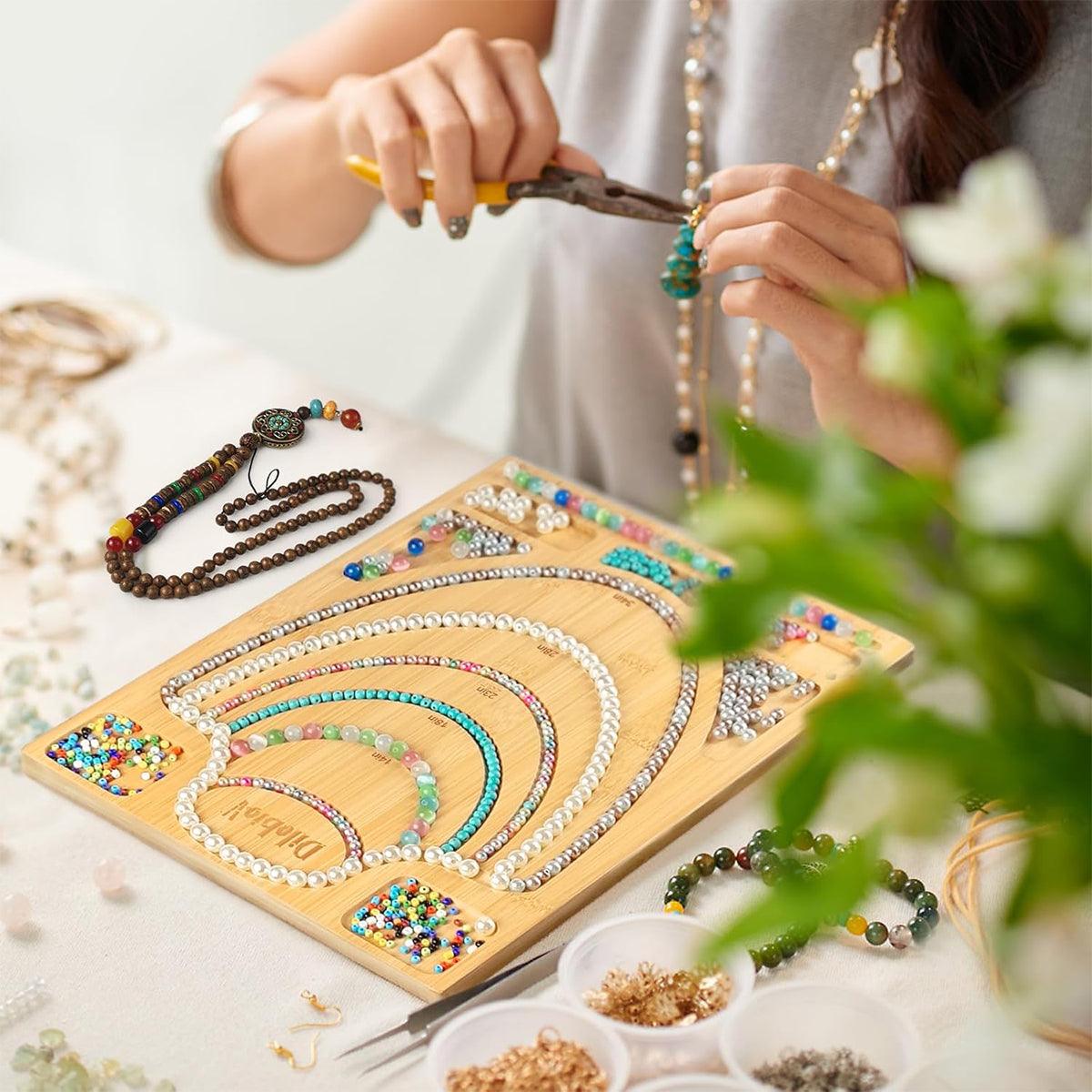 Bamboo Beading Board for Jewelry Design with Storage & Ruler