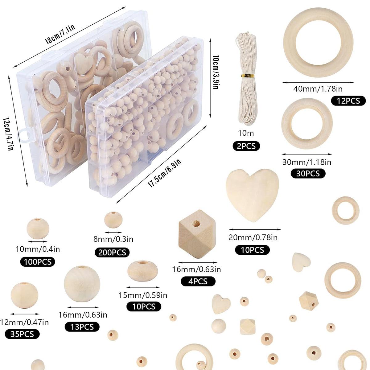 414pc DIY Wooden Bead Kit for Craft & Jewelry Making - Natural Log Colour
