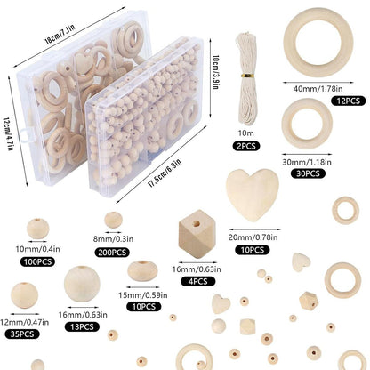 414pc DIY Wooden Bead Kit for Craft & Jewelry Making - Natural Log Colour