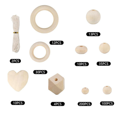 414pc DIY Wooden Bead Kit for Craft & Jewelry Making - Natural Log Colour