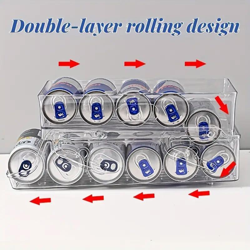 Double-Layer Rolling Beverage Storage Rack, 34 x 16.8 x 13.5 cm, Holds 11 Cans - SuperSaverAU - view 3