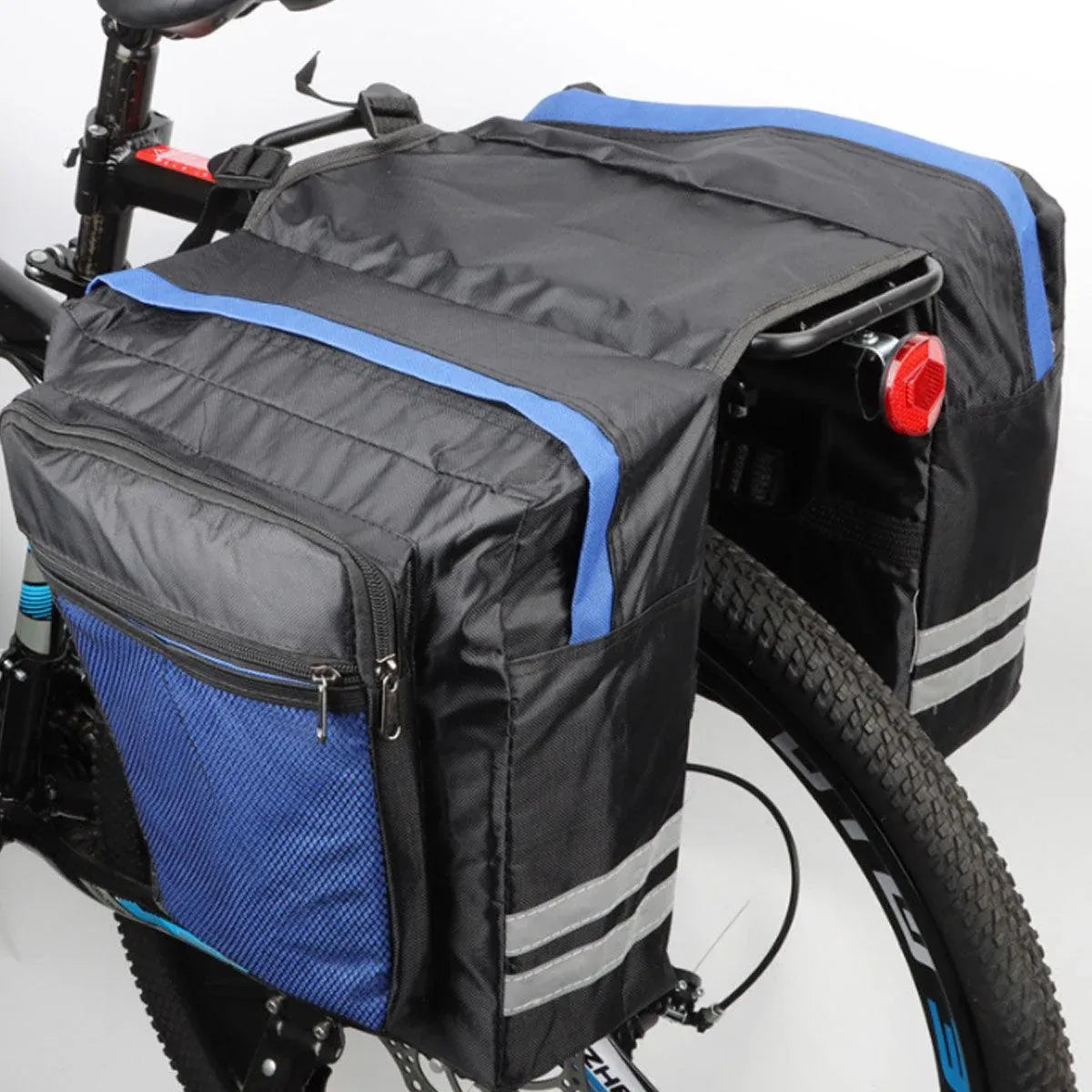 Premium Bicycle Rear Rack Pannier Bag with Double-Side Storage & Reflective Strips - Blue