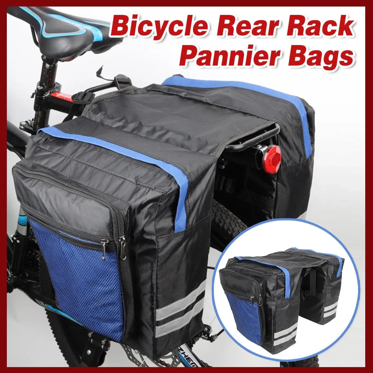 Premium Bicycle Rear Rack Pannier Bag with Double-Side Storage & Reflective Strips - Blue