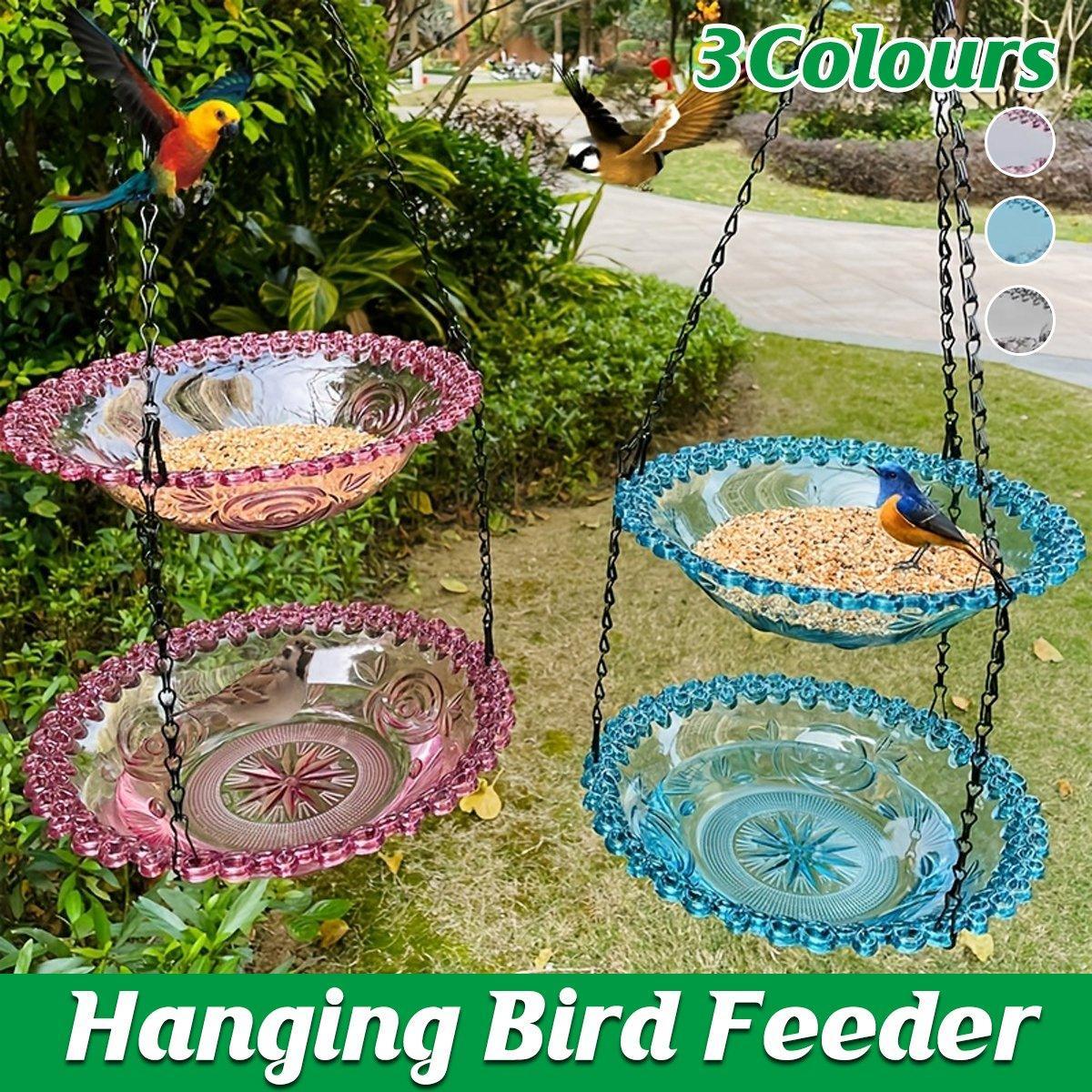 Premium Grey Outdoor Hanging Bird Feeder & Bath with Dual Bowls