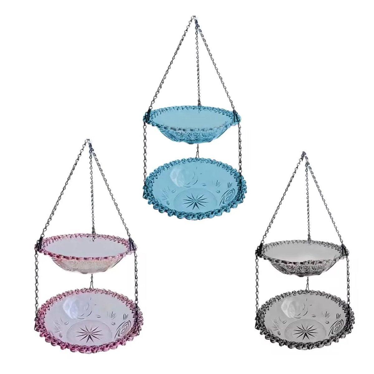 Premium Grey Outdoor Hanging Bird Feeder & Bath with Dual Bowls