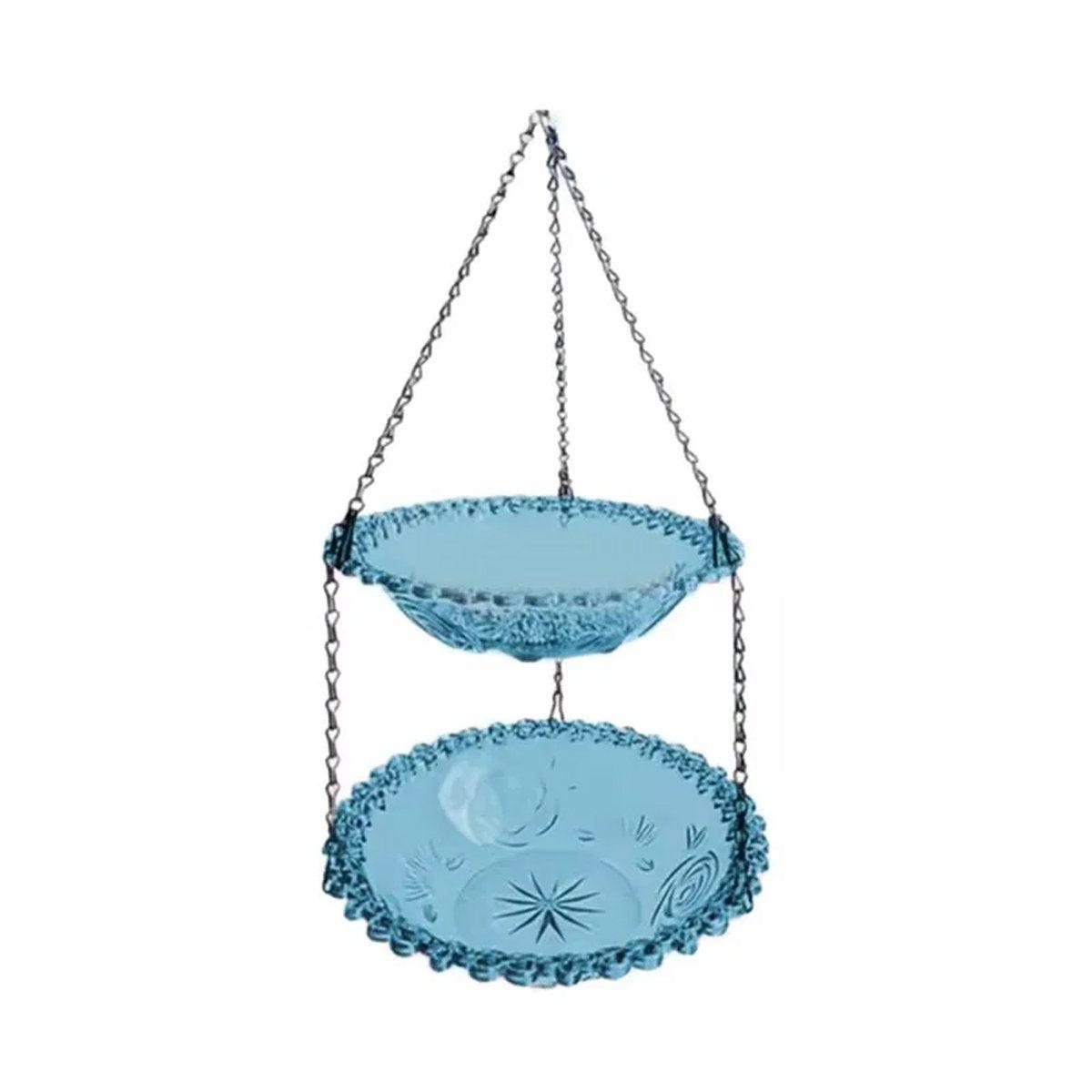 Premium Grey Outdoor Hanging Bird Feeder & Bath with Dual Bowls