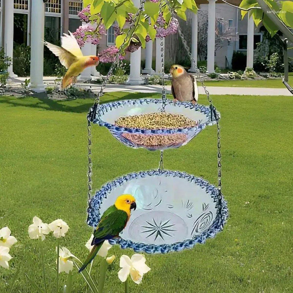 Premium Purple Outdoor Hanging Bird Feeder & Bath with Dual Bowls