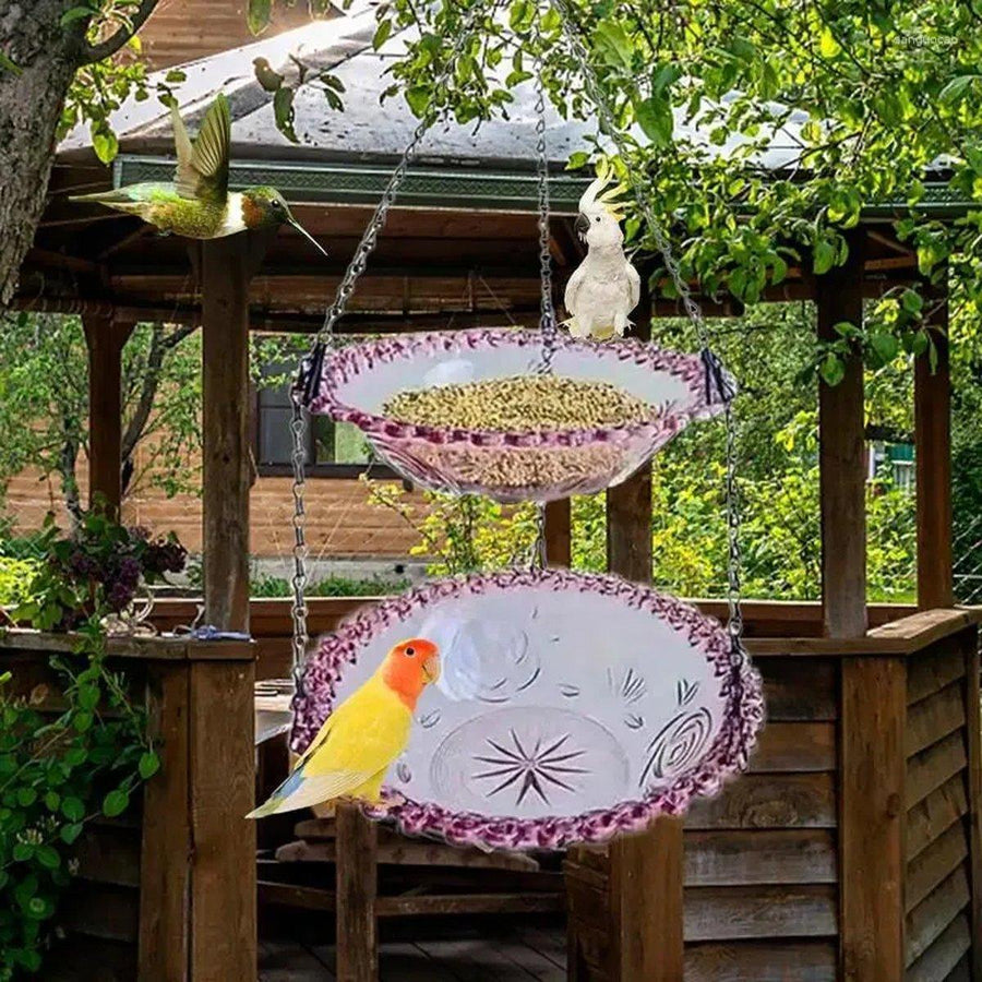 Premium Purple Outdoor Hanging Bird Feeder & Bath with Dual Bowls