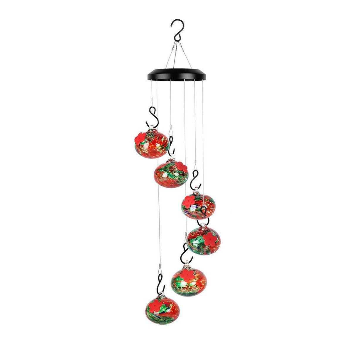 Hanging Hummingbird Feeder 59.6 cm, Hand-Blown Glass, Flower-Shaped Ports, Multicoloured - SuperSaverAU - view 7