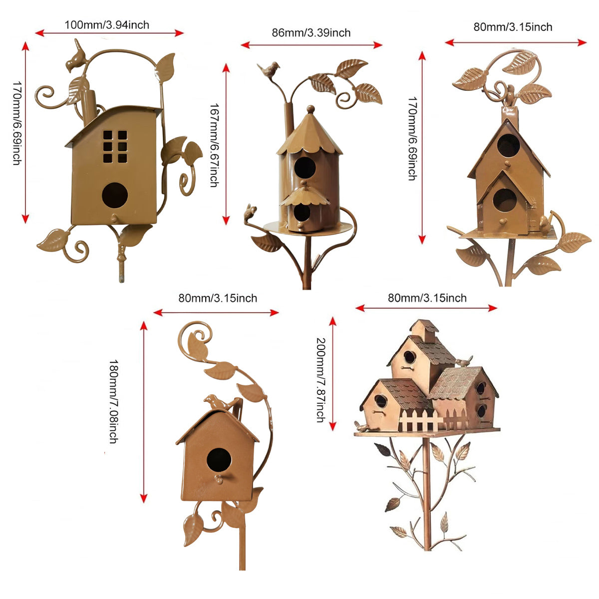 Rustic Copper Metal Birdhouse Garden Stakes - 5 Unique Designs, 170-200mm - SuperSaverAU - view 2