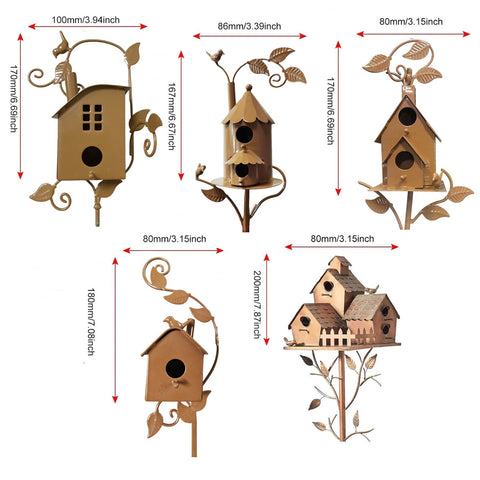 Rustic Copper Metal Birdhouse Garden Stakes - 5 Unique Designs, 170-200mm - SuperSaverAU - view 2