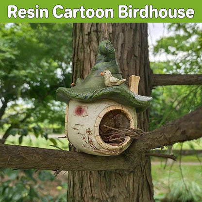 Cartoon Hanging Birdhouse 5.51" Resin Tree Design for Garden Patio Decor