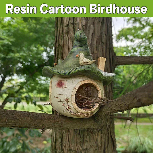 Cartoon Hanging Birdhouse 5.51" Resin Tree Design for Garden Patio Decor