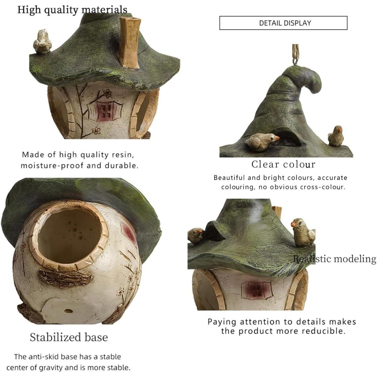 Cartoon Hanging Birdhouse 5.51" Resin Tree Design for Garden Patio Decor