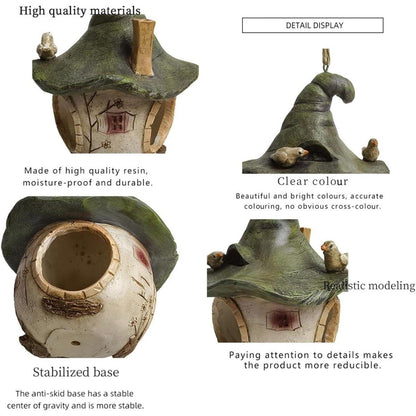 Cartoon Hanging Birdhouse 5.51" Resin Tree Design for Garden Patio Decor