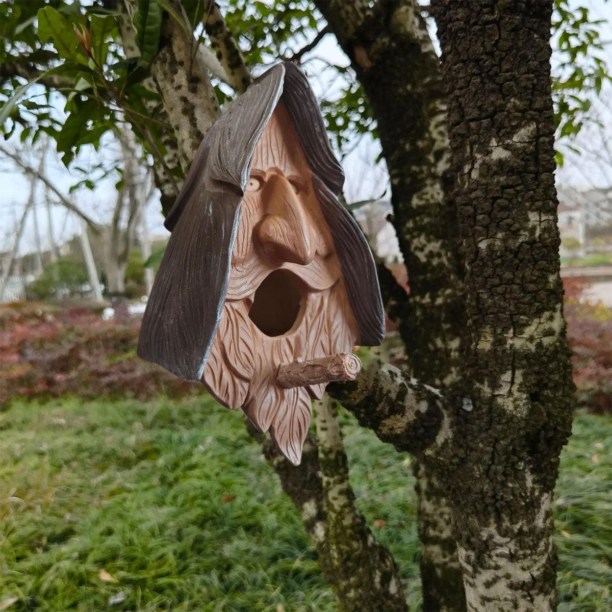 Human Face Birdhouse Resin Garden Ornament Outdoor Bird Nest Decor Statue
