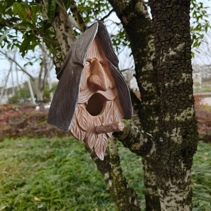 Human Face Birdhouse Resin Garden Ornament Outdoor Bird Nest Decor Statue