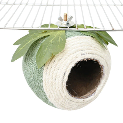 Bird Nest Parrot Nest Coconut Shell Braided Twine Colourful Cage Hanging Bed - White-Brown-Screw Model