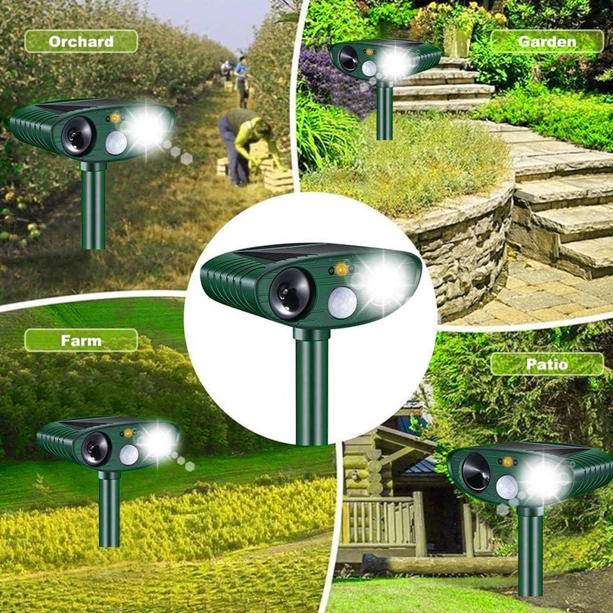 Premium Solar Ultrasonic Animal Repeller with PIR Sensor & LED Flash