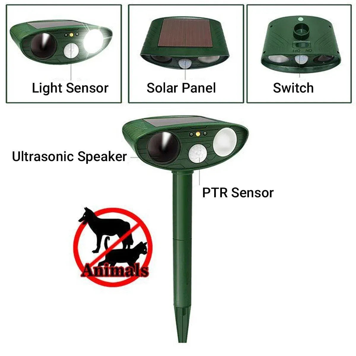 Premium Solar Ultrasonic Animal Repeller with PIR Sensor & LED Flash