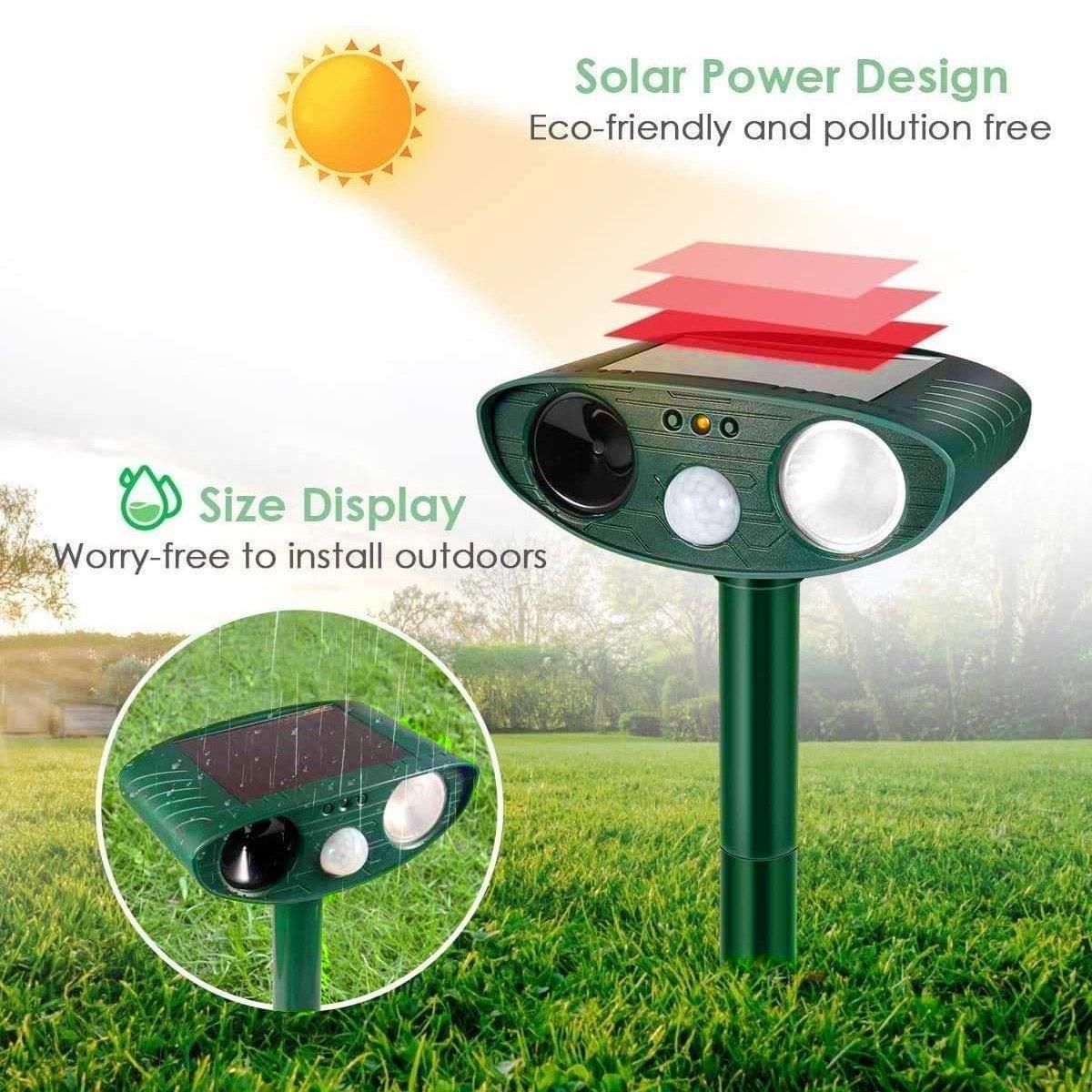 Premium Solar Ultrasonic Animal Repeller with PIR Sensor & LED Flash